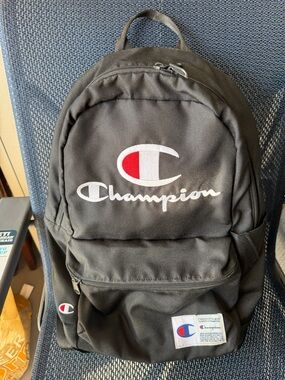 Champion Black Backpack with Red & White Logo